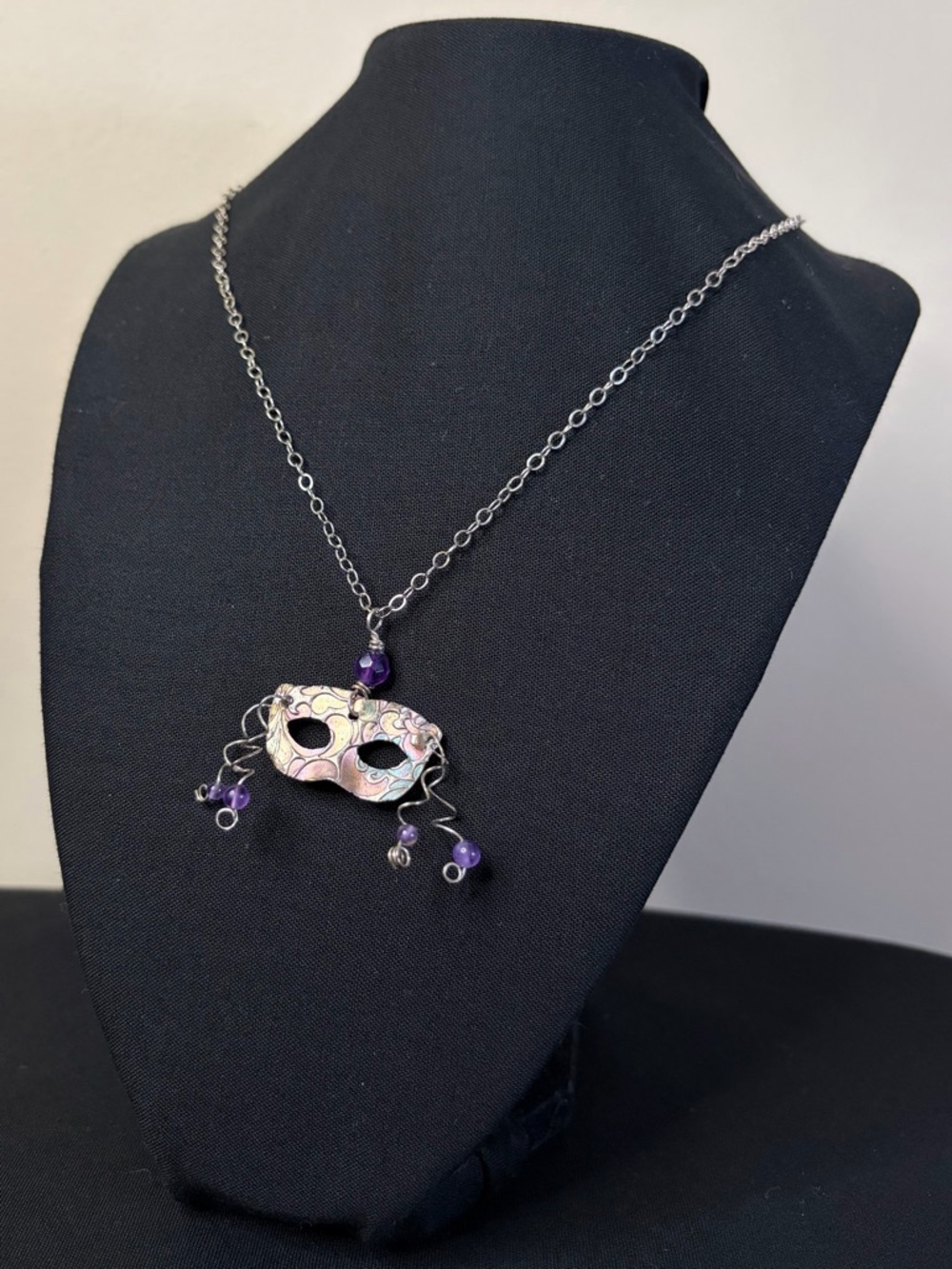 Copper Amethyst Sterling Silver Mardi Gras Masquerade Artisan Necklace - Picture 9 of 9